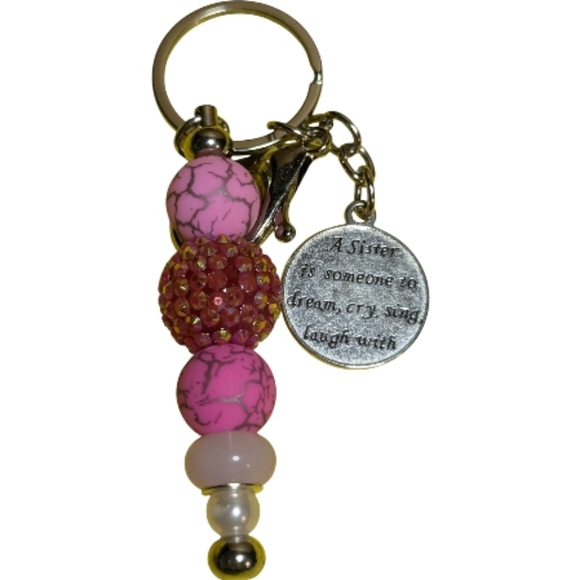Hand Crafted Accessories - Handmade Beaded Keychain Bag Charm Inspirational Charm Pink NEW